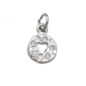 Copper Circle Pendant Pave Zircon Hammered Platinum Plated, approx 8mm [FN39116]