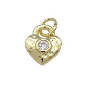 Copper Heart Pendant Pave Zircon Hammered Gold Plated, approx 8.5mm [FN39120]