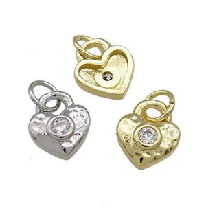 Copper Heart Pendant Pave Zircon Hammered Mixed, approx 8.5mm [FN39121]