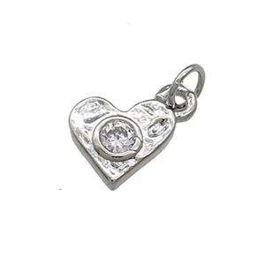 Copper Heart Pendant Pave Zircon Hammered Platinum Plated, approx 10mm [FN39122]