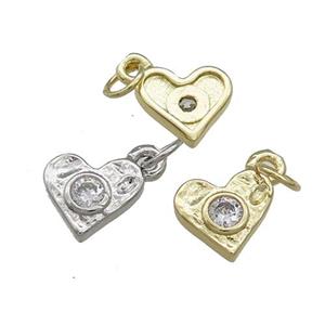 Copper Heart Pendant Pave Zircon Hammered Mixed, approx 10mm [FN39124]