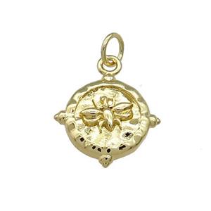 Copper Honeybee Charms Pendant Hammered Gold Plated, approx 12mm [FN39125]