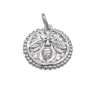 Copper Honeybee Charms Pendant Hammered Platinum Plated, approx 14mm [FN39126]
