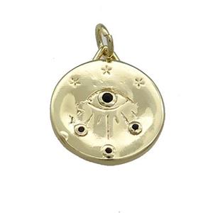 Copper Circle Pendant Pave Zircon Eye Gold Plated, approx 15mm [FN39129]