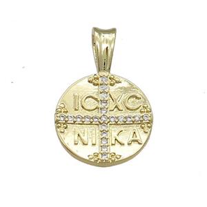 Christogram ICXC NIKA Jesus Orthodox Copper Circle Cross Pave Zircon Gold Plated, approx 15mm [FN39132]