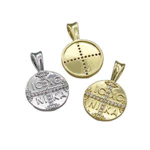Christogram ICXC NIKA Jesus Orthodox Copper Circle Cross Pave Zircon Mixed, approx 15mm [FN39133]