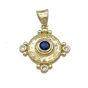 Copper Circle Pendant Pave Zircon Gold Plated, approx 19mm [FN39135]