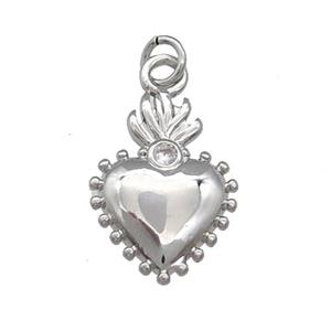 Copper Sacred Heart Pendant Pave Zircon Platinum Plated, approx 14-20mm [FN39140]