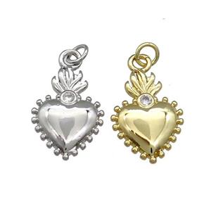 Copper Sacred Heart Pendant Pave Zircon Mixed, approx 14-20mm [FN39142]