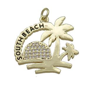 Copper Coconut Tree Pendant Pave Zircon Southbeach Gold Plated, approx 23mm [FN39149]