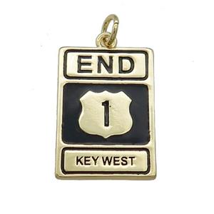 Copper Rectangle End Key West Black Enamel Gold Plated, approx 15-22mm [FN39152]