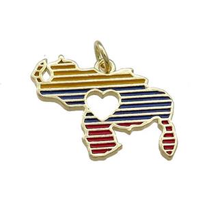 Copper Rhinoceros Charms Pendant Heart Multicolor Enamel Gold Plated, approx 18-23mm [FN39155]