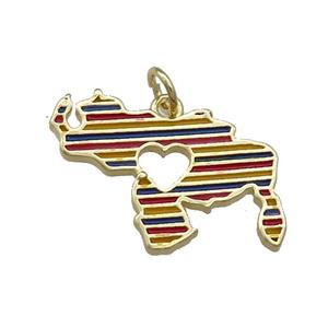 Copper Rhinoceros Pendant Heart Multicolor Enamel Gold Plated, approx 18-23mm [FN39156]