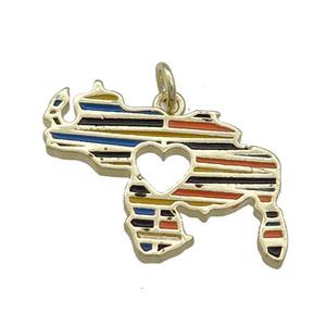Copper Rhinoceros Pendant Heart Multicolor Enamel Gold Plated, approx 18-23mm [FN39157]