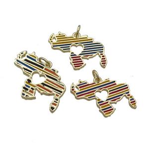 Copper Rhinoceros Pendant Heart Multicolor Enamel Gold Plated Mixed, approx 18-23mm [FN39158]