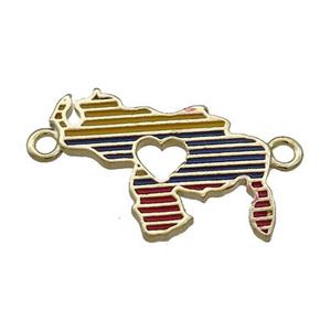 Copper Rhinoceros Charms Pendant Heart Multicolor Enamel 2loops Gold Plated, approx 18-23mm [FN39159]