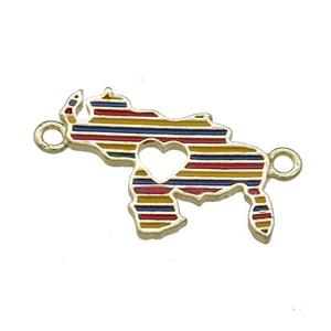 Copper Rhinoceros Pendant Heart Multicolor Enamel 2loops Gold Plated, approx 18-23mm [FN39160]