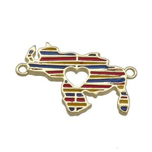 Copper Rhinoceros Pendant Heart Multicolor Enamel 2loops Gold Plated, approx 18-23mm [FN39161]