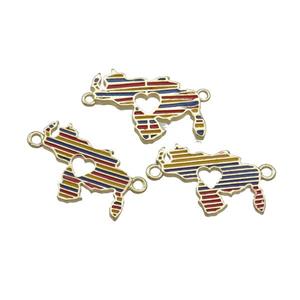 Copper Rhinoceros Pendant Heart Multicolor Enamel 2loops Gold Plated Mixed, approx 18-23mm [FN39162]