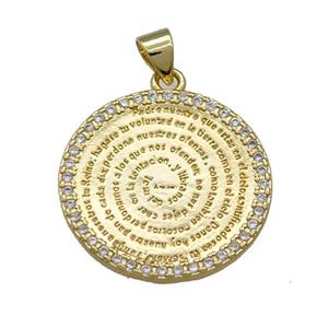 Copper Circle Prayer Pendant Pave Zircon Religious Gold Plated, approx 22mm [FN39163]