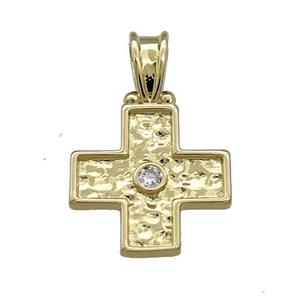 Copper Cross Pendant Pave Zircon Hammered Gold Plated, approx 16-24mm [FN39167]