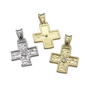 Copper Cross Pendant Pave Zircon Hammered Mixed, approx 16-24mm [FN39168]