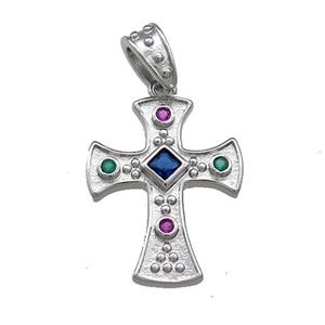 Copper Cross Pendant Pave Zircon Platinum Plated, approx 18-23mm [FN39169]