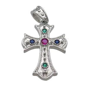 Copper Cross Pendant Pave Zircon Platinum Plated, approx 20-26mm [FN39172]