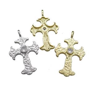 Copper Cross Pendant Pave Zircon Hammered Mixed, approx 25-35mm [FN39177]