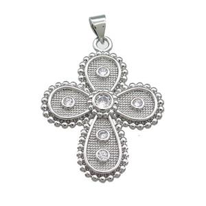 Copper Cross Pendant Pave Zircon Platinum Plated, approx 25-30mm [FN39178]