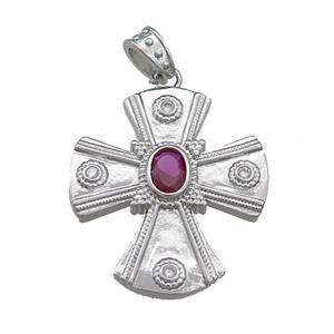 Copper Cross Pendant Pave Zircon Platinum Plated, approx 28-32mm [FN39181]