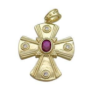 Copper Cross Pendant Pave Zircon Gold Plated, approx 28-32mm [FN39182]