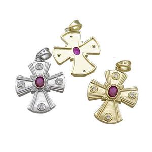 Copper Cross Pendant Pave Zircon Mixed, approx 28-32mm [FN39183]
