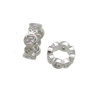 Copper Rondelle Beads Pave Zircon Large Hole Platinum Plated, approx 10mm [FN39211-10MM]