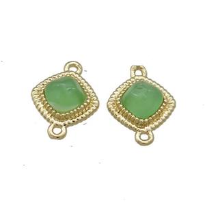 Copper Square Connector Pave Green Jade Gold Plated, approx 7.5mm [FN39233]