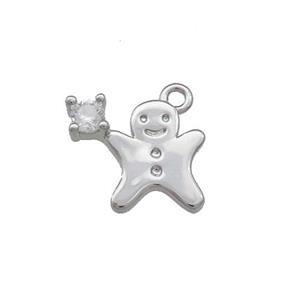 Christmas Gingerbread Man Copper Pendant Pave Zircon Platinum Plated, approx 8-12mm [FN39235]