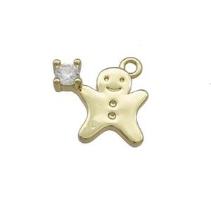 Christmas Gingerbread Man Copper Pendant Pave Zircon Gold Plated, approx 8-12mm [FN39236]