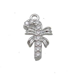 Christmas Candy Cane Copper Pendant Pave Zircon Platinum Plated, approx 8.5-13mm [FN39238]
