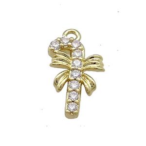 Christmas Candy Cane Copper Pendant Pave Zircon Gold Plated, approx 8.5-13mm [FN39239]