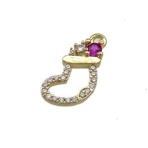 Christmas Stocking Charms Copper Pendant Pave Zircon Gold Plated, approx 9.5-12mm [FN39242]
