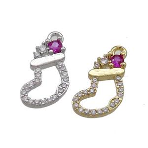 Christmas Stocking Charms Copper Pendant Pave Zircon Mixed, approx 9.5-12mm [FN39243]
