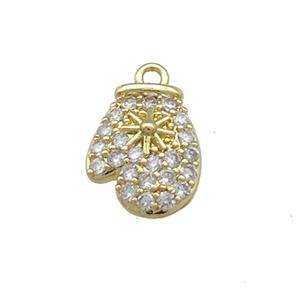 Christmas Mittens Copper Pendant Pave Zircon Gold Plated, approx 9.5-12.5mm [FN39245]
