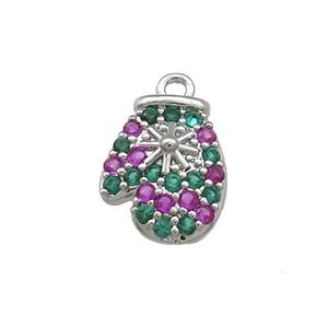 Christmas Mittens Copper Pendant Pave Zircon Platinum Plated, approx 9.5-12.5mm [FN39247]