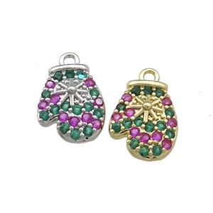 Christmas Mittens Copper Pendant Pave Zircon Mixed, approx 9.5-12.5mm [FN39249]