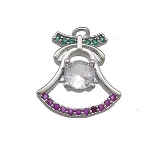 Christmas Bell Charms Copper Pendant Pave Zircon Platinum Plated, approx 14-16mm [FN39254]