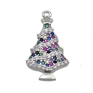 Christmas Tree Charms Copper Pendant Pave Zircon Platinum Plated, approx 13-21mm [FN39255]
