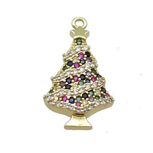 Christmas Tree Charms Copper Pendant Pave Zircon Gold Plated, approx 13-21mm [FN39256]