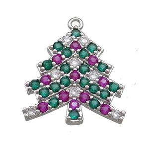 Christmas Tree Charms Copper Pendant Pave Zircon Platinum Plated, approx 20mm [FN39258]