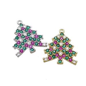 Christmas Tree Charms Copper Pendant Pave Zircon Mixed, approx 20mm [FN39260]