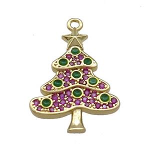 Christmas Tree Charms Copper Pendant Pave Zircon Gold Plated, approx 16.5-21mm [FN39261]
